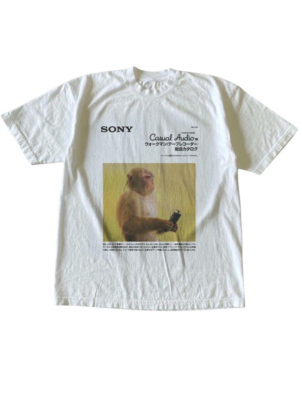 Sony Casual Audio Japanese Monkey Walkman White Graphic T-Shirt
